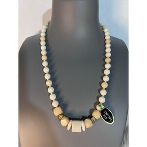 Vintage QTZ Dolomite Beaded Necklace Cream Tan 1980s Gold Plated Elegant Gift